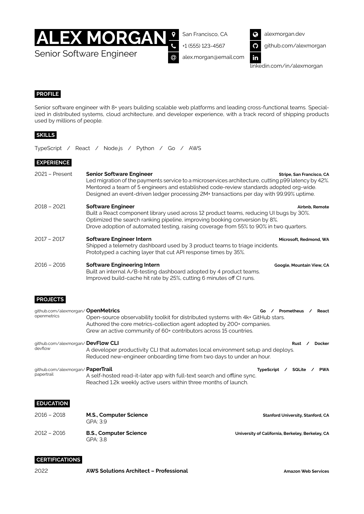 Developer resume template