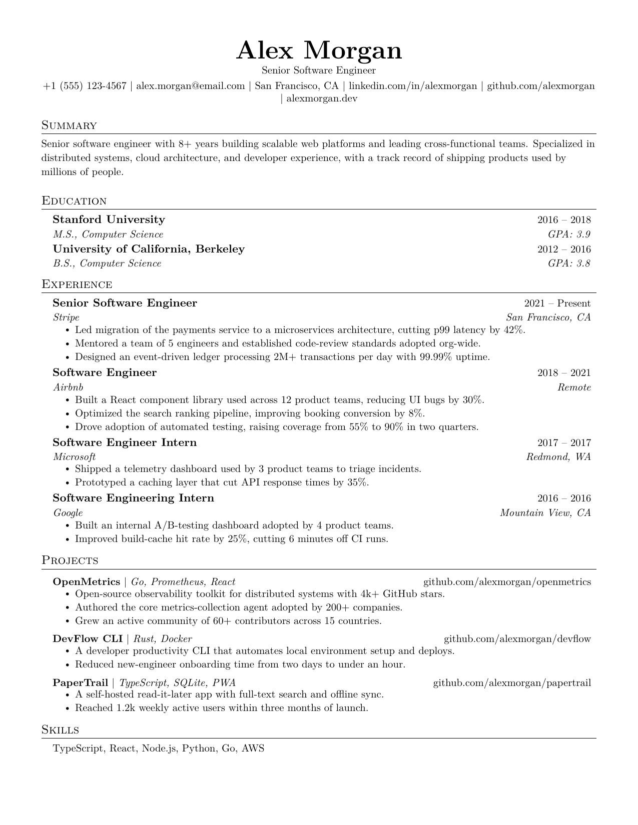 Jake's resume template