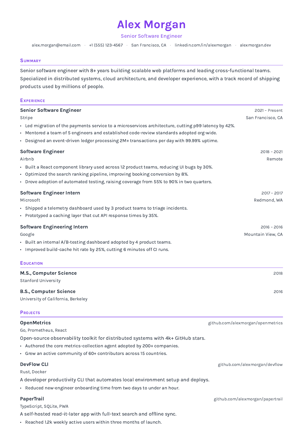 Violet Hour resume template